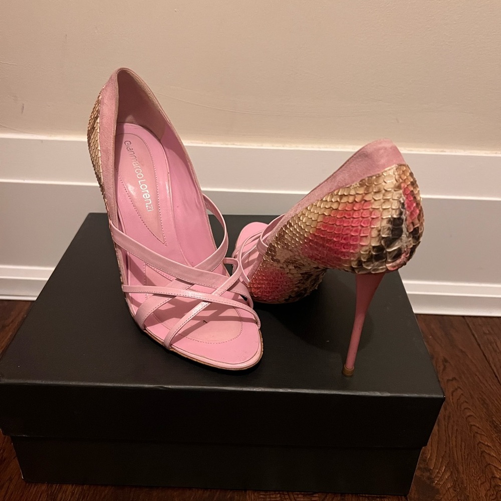 Gianmarco Lorenzi pink snakeskin heels